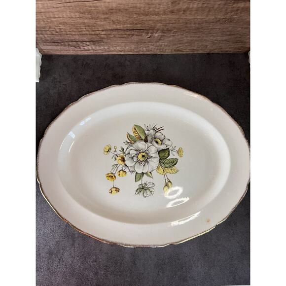 Vtg Canonsburg The Hallmark Magnolia Pattern 22 Kt. Oval Platter Serving Dish - Picture 2 of 11